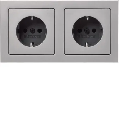 BERKER Steckdosen-Kombination 2-fach 47206094 | SCHUKO Doppelsteckdose | Q.3 Serie | 16A 250V | Alu samt | halogenfrei