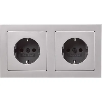 BERKER Steckdosen-Kombination 2-fach 47206094 | SCHUKO Doppelsteckdose | Q.3 Serie | 16A 250V | Alu samt | halogenfrei