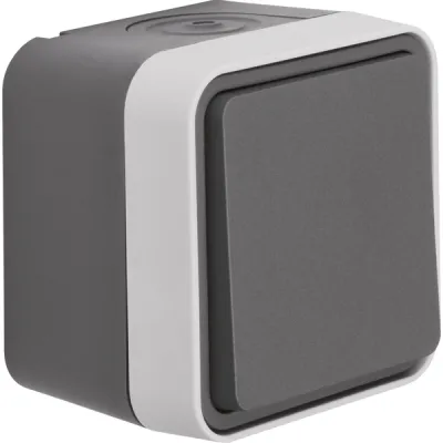 Berker Taster Schließer 50453525 | Wipptaster Aufputz IP55 | 1-polig | Kunststoff grau matt | 10A 250V | Serie W.1