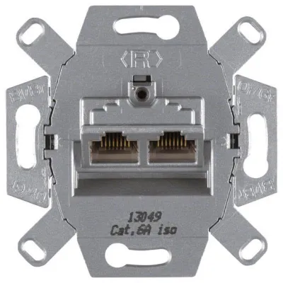 Berker UAE-Anschlussdose Cat.6A | 2x RJ45 | geschirmt | Unterputz/Kanal | Zinkdruckguss | schräger Auslass | LSA-Klemmen