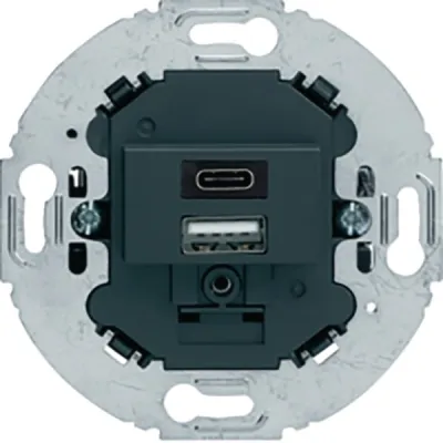 BERKER USB A+C Ladesteckdose 260415 | 230V | 2-fach | 3A | Unterputz | 1x USB-A | 1x USB-C | anthrazit matt
