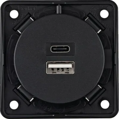 BERKER USB Ladesteckdose 926202505 | 230V Unterputz | 1x USB-A & 1x USB-C | 3A | Integro Serie | anthrazit RAL7021