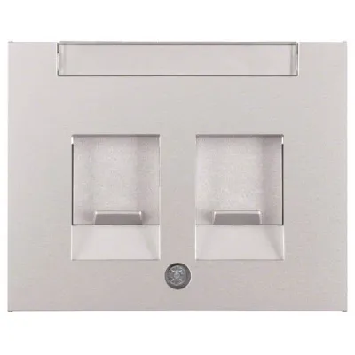 Berker Zentralplatte 11827003 Modular-Jack 2-fach | Staubschutzschieber | Beschriftung | K.5 | Thermoplast alu matt