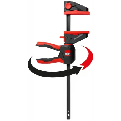 BESSEY Einhandzwinge EZ360-30 | Klemmzwinge 0–300 mm Spannweite | 80 mm Ausladung | 360° drehbarer Griff | schwarz/rot
