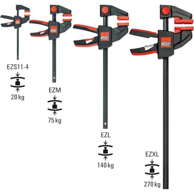 BESSEY Einhandzwinge EZXL60-9 | Klemmzwinge 600 mm Spannweite | 2.700 N Spannkraft | werkzeuglos umsteckbar