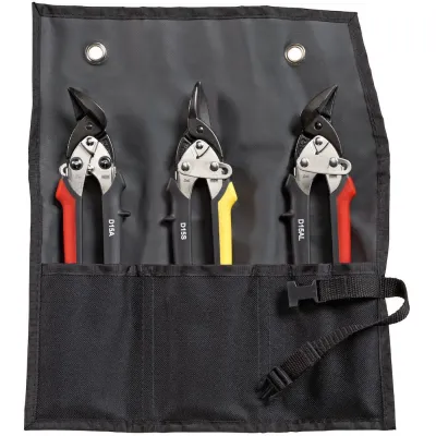 BESSEY Ideal-Scheren-Set DSET15 | Blechscheren-Set mit Rolltasche | für Radien- & Figurenschnitte | schwarz/silber