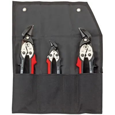 BESSEY Ideal-Scheren-Set DSET29-15 | 3 Blechscheren mit Hebelübersetzung | Rolltasche | Stahl | Schwarz/Rot/Silber