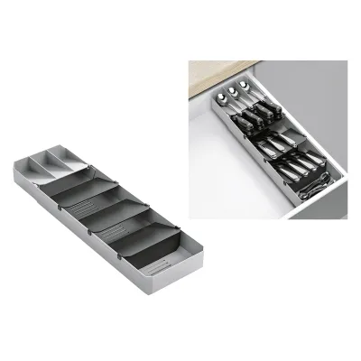 Metaltex Besteck-Organizer Uni-Fit | verstellbar 40-49 cm | für bis zu 90 Besteckteile | Kunststoff Grau/Schwarz