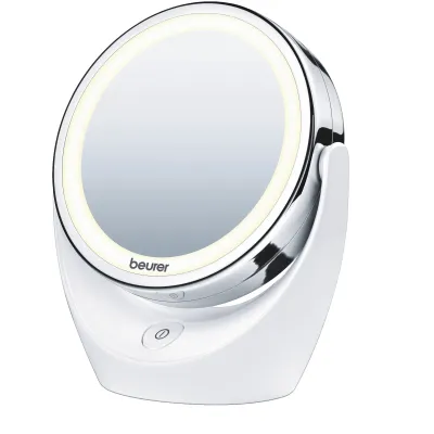 Beurer Kosmetikspiegel BS 49 | beleuchtet | drehbar | 5-fach Vergrößerung | Ø 11 cm | 12 LEDs | Batteriebetrieb | Chrom