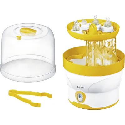 Beurer Dampfsterilisator BY 76 digital | für 6 Babyflaschen & Zubehör | 7 Min. Sterilisation | ohne Chemie | weiß/gelb