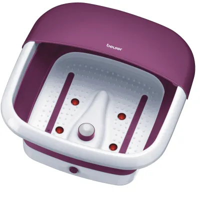 Beurer Fußbad FB 30 faltbar | Sprudel- & Vibrationsmassage, Infrarot-Licht, bis Größe 45, weiß-lila