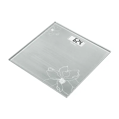 Beurer GS 10 digitale Glaswaage | 180 kg Tragkraft | 100 g Teilung | LCD-Anzeige | Glitzereffekt | silber | 30x30 cm