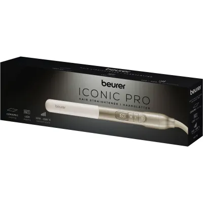 Beurer Haarglätter HS 70 ICONIC Pro | 100-220°C einstellbar | Keramikplatten | Ionenfunktion | Abschaltautomatik | weiß