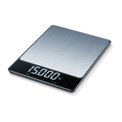 Beurer Küchenwaage KS 34 XL | digitale Waage bis 15 kg | Edelstahl | Sensortasten | Tara | Hold-Funktion | silber