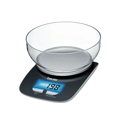 Beurer Küchenwaage KS 25 704.15 | Digital 3kg/1g | Tara-Zuwiegefunktion | 1,2l Wiegeschüssel | Schwarz