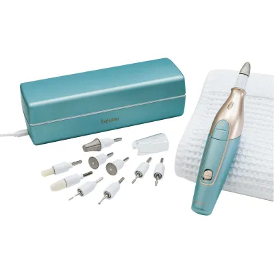 Beurer Maniküre-/Pediküre-Set MP 84 elektrisch | 10 Aufsätze | LED-Licht | Akku | 3 Stufen | Turquoise/Gold