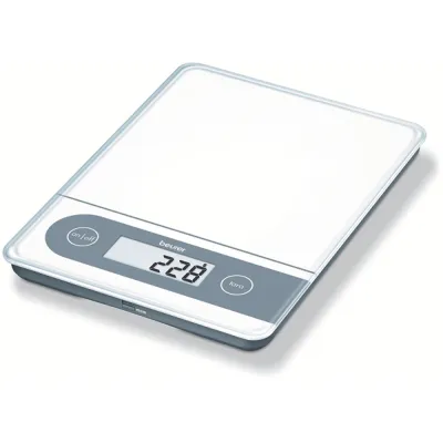 Beurer Küchenwaage KS 59 XXL Digital | bis 20 kg | 1g Teilung | Memory | Sensortasten | Glas | Weiß