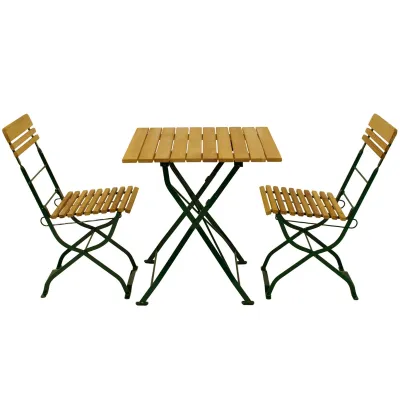 Freital Handels GmbH Biergarten-Garnitur 3-teilig | klappbar | 2 Stühle & 1 Tisch 70x70 cm | Flachstahl moosgrün