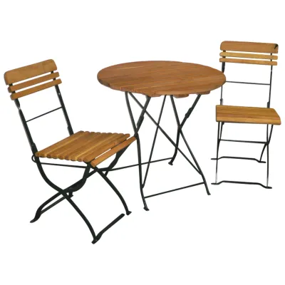 FRG Biergarten-Garnitur 9038 München | 3-teiliges Set | klappbar | Robinienholz & Stahl | Tisch rund 77 cm | moosgrün