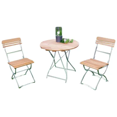 Biergarten-Garnitur München 9039 | 3-teilig | Klappbar | Rundtisch 77 cm | Robinienholz & Stahl | Braun