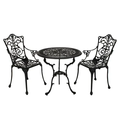 Freital Handels GmbH Bistroset 3-teilig 9921144 | Gartenmöbel Aluguss | wetterfest | rund | 70 cm Tisch | grau-antik