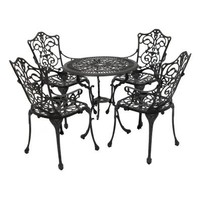 Freital Handels Bistroset 5-tlg. 9921164 | Aluguss Gartenmöbel | Rundtisch 70cm | 4 Sessel | wetterfest | grau-antik