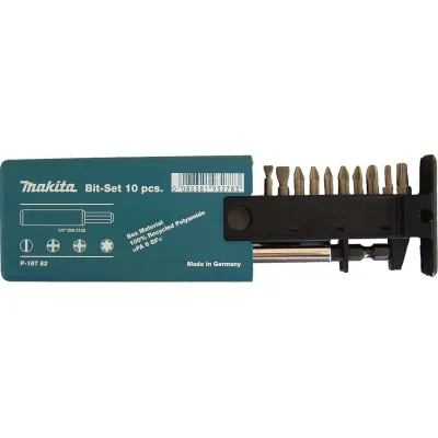 Makita Bit-Set P-16782 | 10-teilig | PH, PZ, TX, Schlitz-Bits 25mm | Kunststoffbox | Bit-Box blau/schwarz