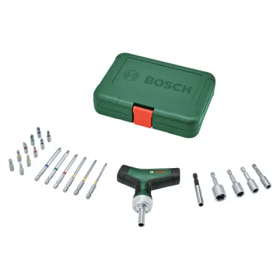 Bosch Bit-Ratschenschraubendreher T-Griff 22-teilig | Ratschenfunktion | 46 Nm | magnetisch | Chrom-Vanadium | schwarz