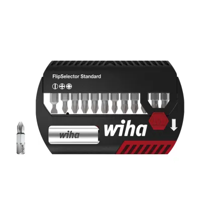 Wiha Bit-Set FlipSelector SB7947005 | 13-teilig | 25mm Bits SL PH PZ | magnetischer Bithalter | Gürtelclip | schwarz/rot