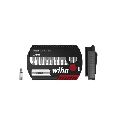 Wiha Bit-Set FlipSelector SB7947005 | 13-teilig | 25mm Bits SL PH PZ | magnetischer Bithalter | Gürtelclip | schwarz/rot