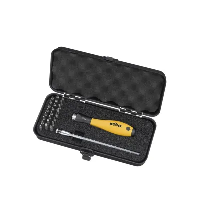 Wiha Bit-Set System 4 7000-EB26ESD | ESD fein, 27-tlg. | Präzisions-Bits Elektronik | variable Klingenlänge | Metallbox