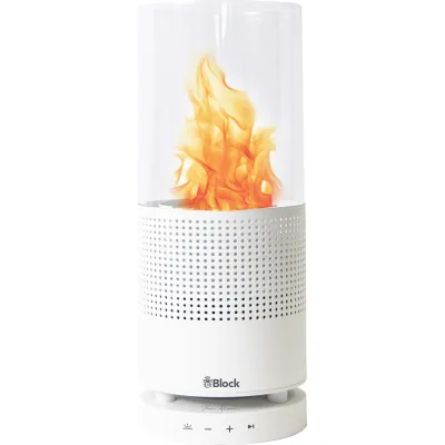 Block Bluetooth Lautsprecher The Flame | 15W | tragbar | 360° Sound | AUX IN | 7h Akku | Ethanol Tischfeuer | LED | weiß