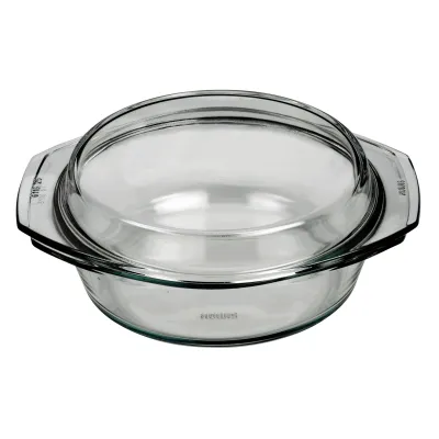 SIMAX Auflaufform rund 3,5L mit Deckel | feuerfestes Glas | Ø 26,8cm | spülmaschinenfest | transparent