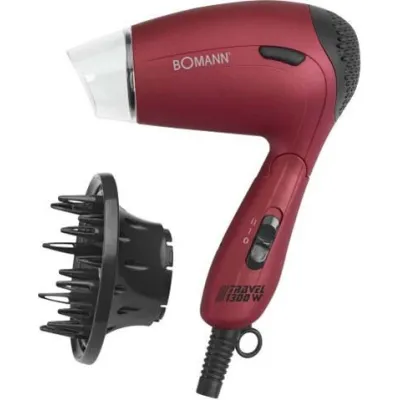 Bomann Reisehaartrockner HTD 8005 CB | 1300W | klappbar | 2 Stufen | Diffusor & Stylingdüse | Dual-Spannung | Rot