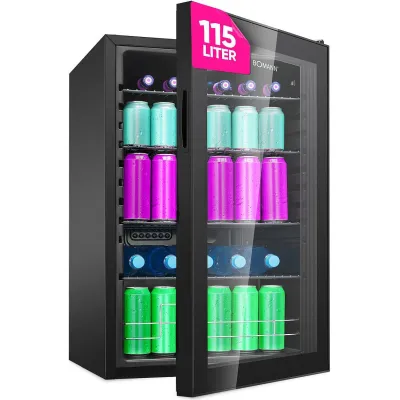 Bomann Glastür Kühlschrank KSG 7290 | Getränkekühlschrank 115L | 4 Ablagen | LED | Energieklasse E | 39dB | Schwarz