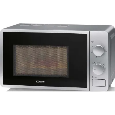 Bomann Mikrowelle MW 6014 CB | 20 Liter | 700 Watt | 6 Leistungsstufen | Timer | Drehteller 24,5 cm | Silber