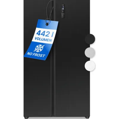 Bomann Side-by-Side Kühl-Gefrierkombination SBS 7344 | 442L | No Frost | MultiAirflow | LED | Edelstahloptik-Schwarz