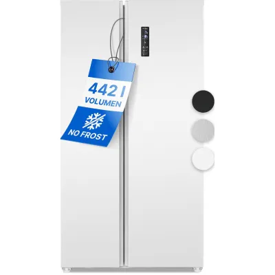 Bomann Side-by-Side Kühlschrank SBS 7344 | 442 L | NoFrost | EEK E | 90 cm | LED | Weiß