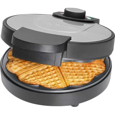 Bomann Waffeleisen WA 1365 CB | Herzwaffeln Ø18cm | 1000W | Antihaft | Temperaturregler & Backampel | Edelstahl-Schwarz