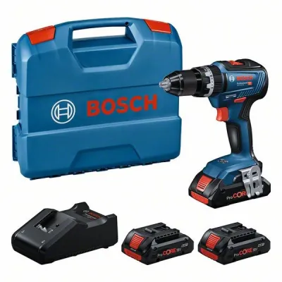 Bosch Professional Akku-Schlagbohrschrauber Set GSB 18V-55 | 3x ProCORE18V 4.0Ah Akku | Ladestation | L-Case