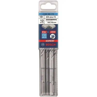 Bosch Hammerbohrer-Set SDS-plus-7X 12 mm x 100 x 165 mm | 10-tlg. | Hartmetall | für Beton & Stein | Profi
