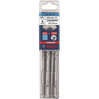Bosch Hammerbohrer-Set SDS-plus-7X 2608900167 | 8 mm x 100/165 mm | 10 Stück | 4-Schneider | für Beton | Carbide