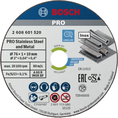 Bosch Trennscheibe 2608601520 | Expert for Inox | 76x1x10 mm | 5 Stück | für Edelstahl & Metall | Winkelschleifer | grau