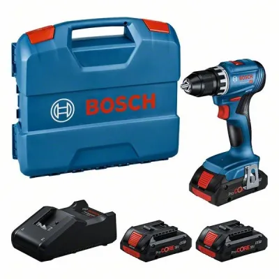 Bosch Professional Akku-Bohrschrauber Set GSR 18V-45 | 3x ProCORE18V 4.0Ah | Ladegerät | L-Case | blau/schwarz