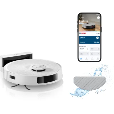 Bosch Saugroboter BCRC2W | Saug- & Wischroboter mit 11.000 Pa | LiDAR Navigation | App-Steuerung | Weiß