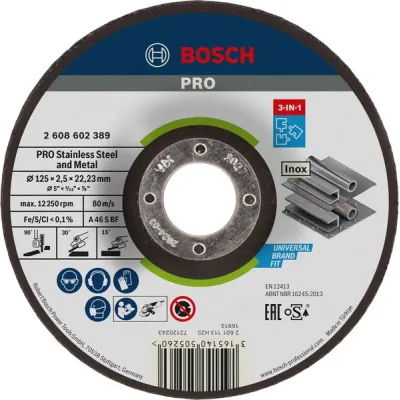 Bosch Trenn- und Schleifscheibe 3-in-1 2608602389 | 125 mm x 2,5 mm | Metall & Edelstahl | gekröpft | Bohrung 22,23 mm