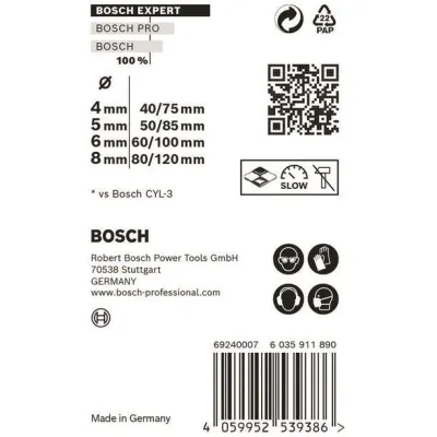 Bosch Bohrer-Set CYL-9 MultiConstruction 2608900645 | 4-tlg. | Ø 4/5/6/8 mm | Hartmetall | für Beton, Fliesen, Metall