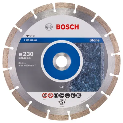Bosch Diamanttrennscheibe 2608602601 | Standard for Stone | Ø 230 mm x 22,23 mm | Trocken | für Backstein, Kalksandstein