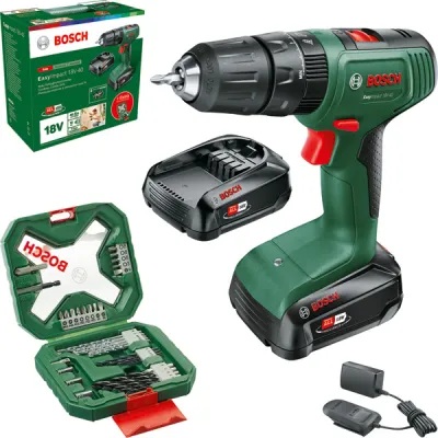 Bosch Akku-Schlagbohrmaschine EasyImpact 18V-40 | 2x 2,0Ah Akku | 18V | 36 Nm | Ladegerät | 34-tlg. Zubehör-Set | Koffer