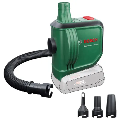 Bosch Akku-Luftpumpe EasyInflate 18V-500 0603947200 | elektrische Volumenpumpe 530 l/min | 3 Düsen | ohne Akku | grün